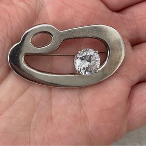 Vintage Sterling Silver 925 Mexico CZ Modernist Pin Brooch Unpolished